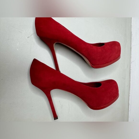 Saint Laurent Red/Coral Suede Tribtoo Platform Pumps – Size 39 - Picture 14 of 16